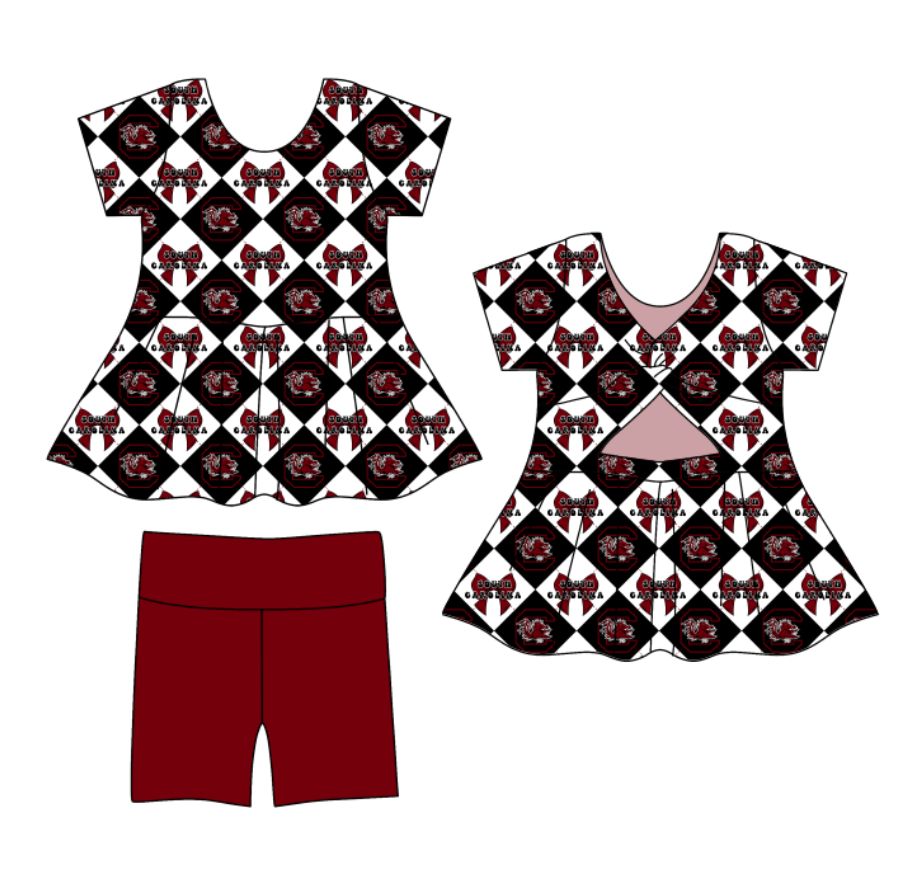 Custom moq 5 mix size black Plaid Baby Girl's Short-Sleeved Shirt And Shorts Team Outfit Children's Clothing Set for Girls