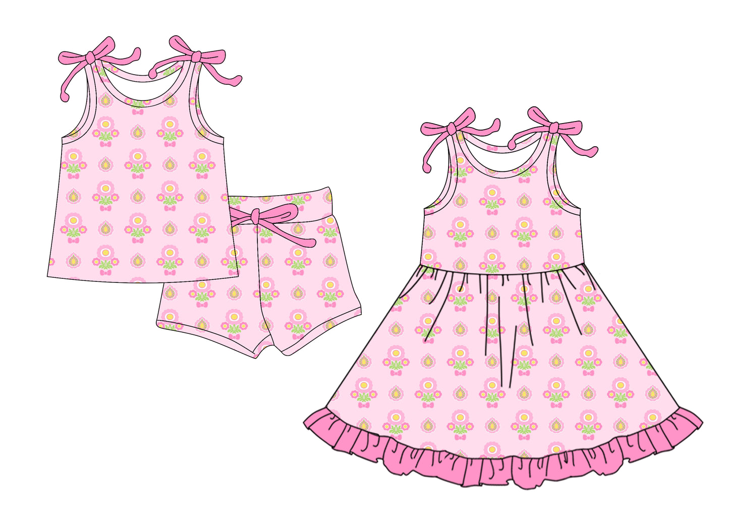 4.15 custom each style moq 5eta 4-6week Sibling Sister baby girl short sleeve shorts sets and dresses match design