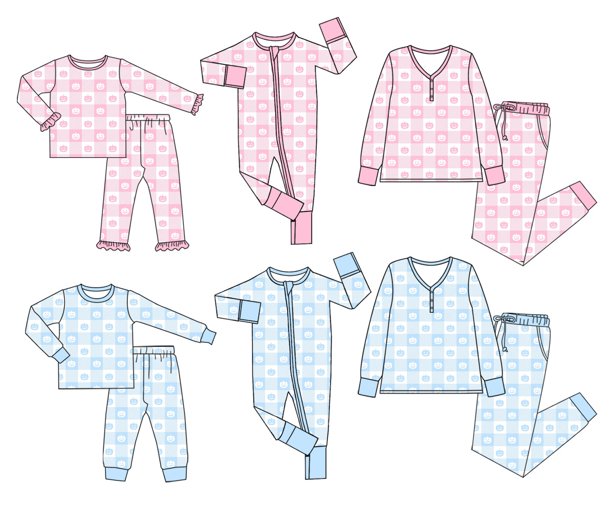 25.5.13 custom each style moq 5eta 4-6week Sibling Sisters pumpkin baby girl long sleeve pants sets 1 and sets 2 and adult set 1 and adult set 2 and romper 1 and romper 2 match family design