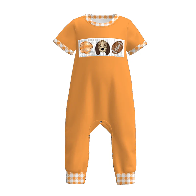 Custom summer teams baby girls clothes team orange short sleeve shorts sets dress romper-25.7.15