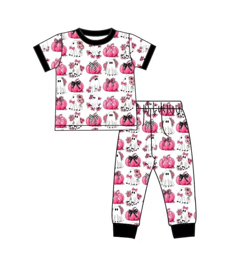Custom moq 3 eta 6-8weeks baby boys clothes pumpkin ghost rose red Short Sleeve Long Pants Pajama Set