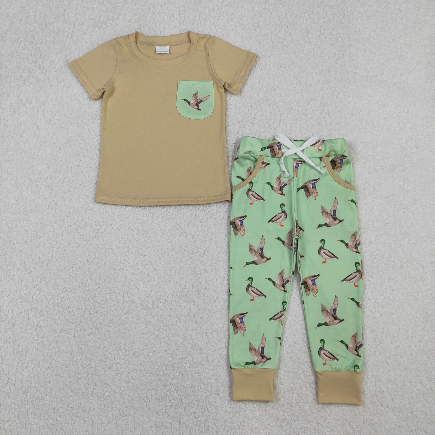 RTS NO MOQ(In Stock) BSPO0607 Light green short-sleeved duck pocket pants set