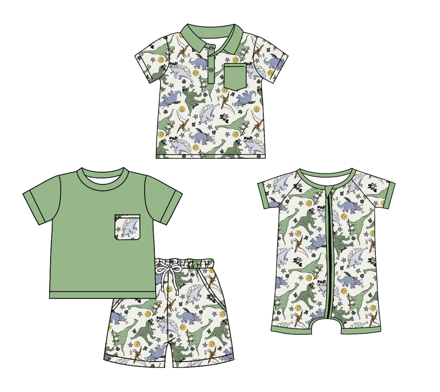 12.10 custom each style moq 5eta 4-6week Sibling Sister dinosaur baby boy short sleeve shorts sets and boy romper and top match design