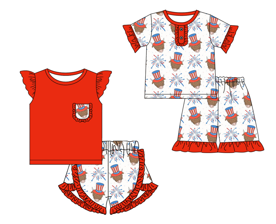 12.19 custom each style moq 5eta 4-6week Sibling Sister 4th of july baby girls short sleeve shorts sets 1 and sets 2 match design