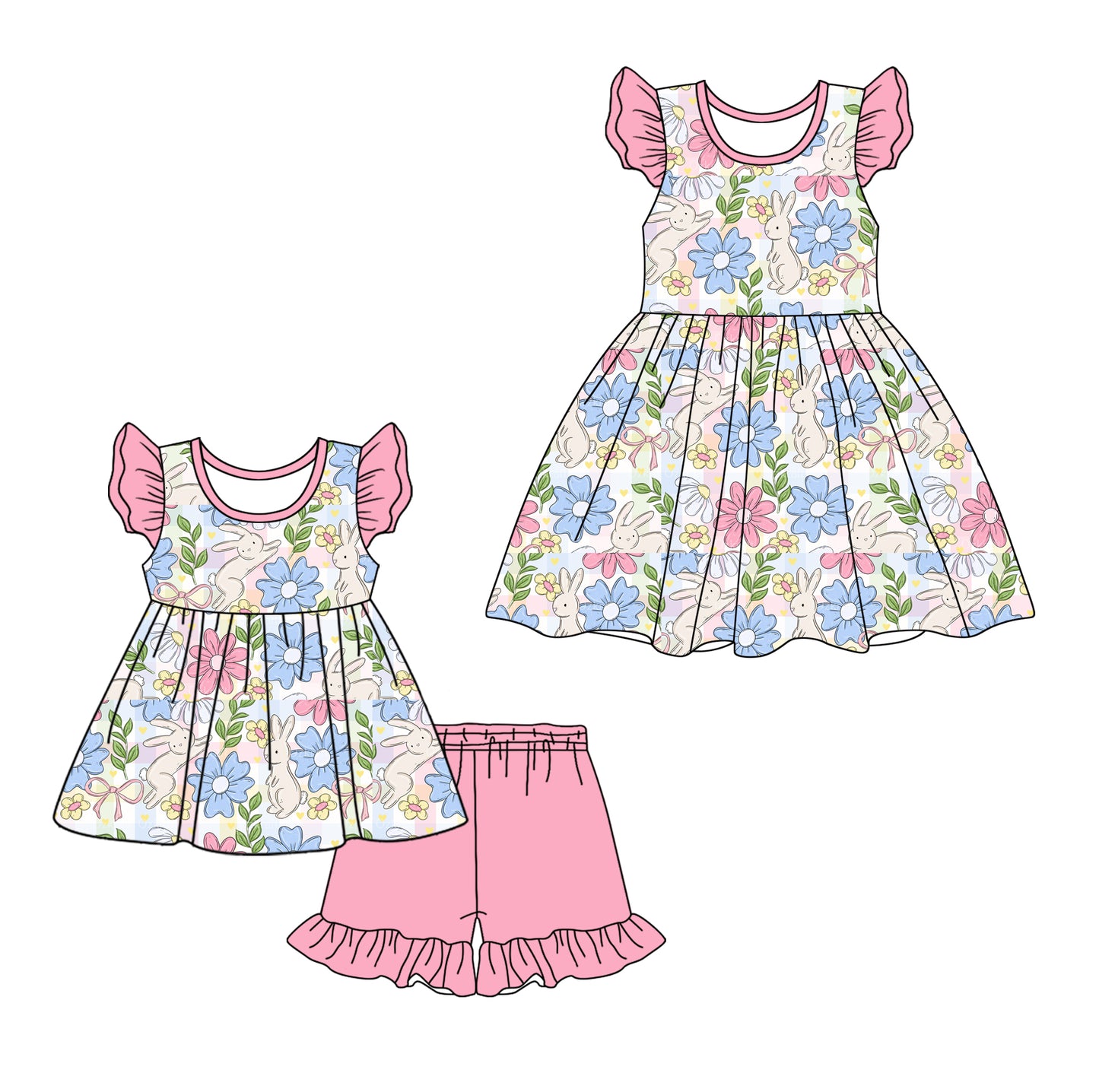 12.13 custom each style moq 5eta 4-6week Sibling Sister floral baby girl short sleeve shorts sets and dresses match design