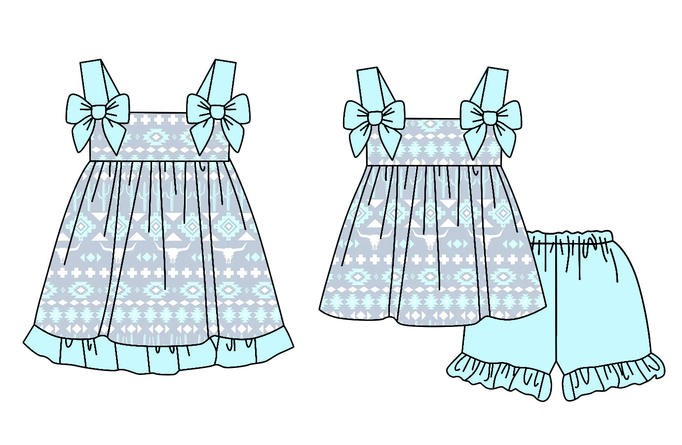 3.21 custom each style moq 5eta 4-6week Sibling Sister cow head baby girl short sleeve shorts sets and dresses match design