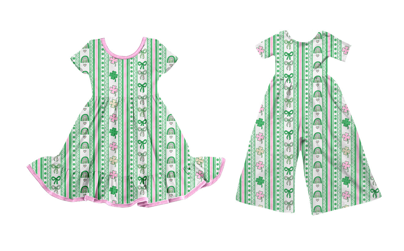 25.9.17 custom each style moq 8 eta 6-8week Sibling Sisters bow green baby girl long sleeve dress and jumpsuit match family design