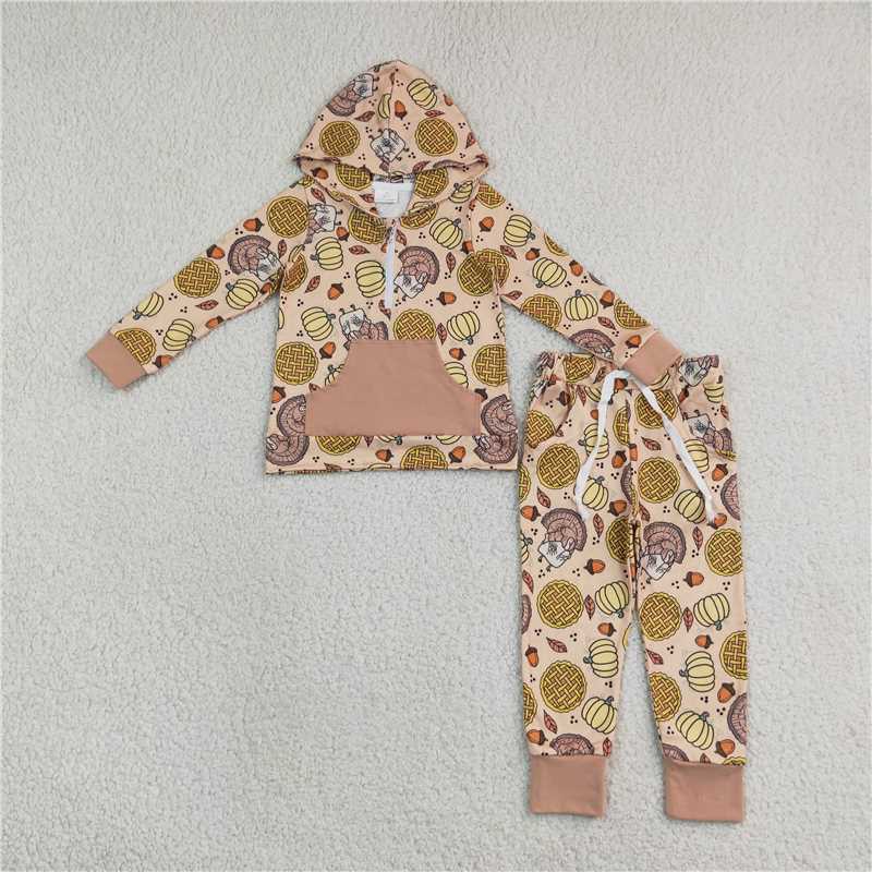 Sibling Kids Thanksgiving Turkey Pumpkin Pie Print Hoodie Set & Ruffle Twirl Dress Collection
