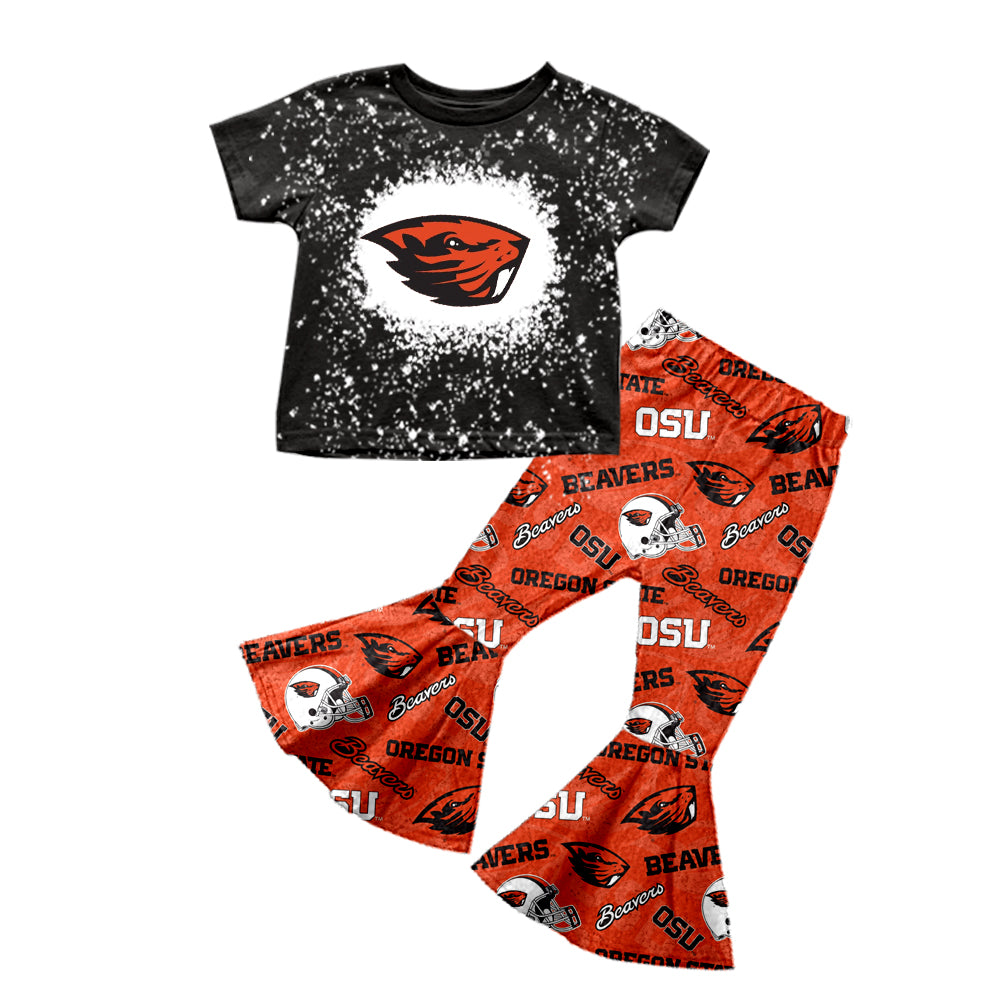 baby girl clothes team black top orange pants toddler girl summer outfit
