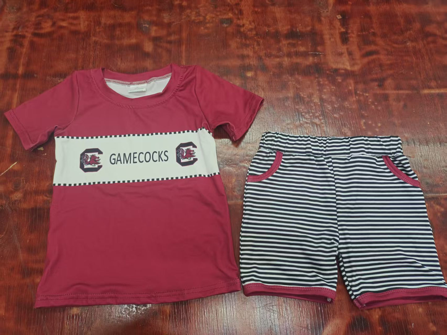 Custom moq 3 eta 6-7weeks baby boys clothes team brick red short Sleeve shorts sets-25.4.30