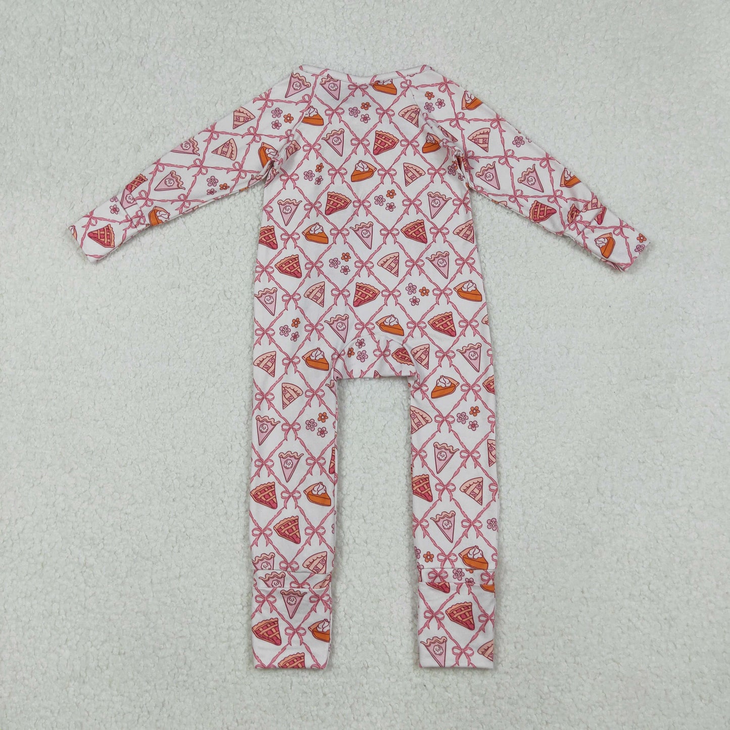 RTS NO MOQ(In Stock) LR2594 Cake Flower and Bow Lace Zipper Long-Sleeved Bodysuit