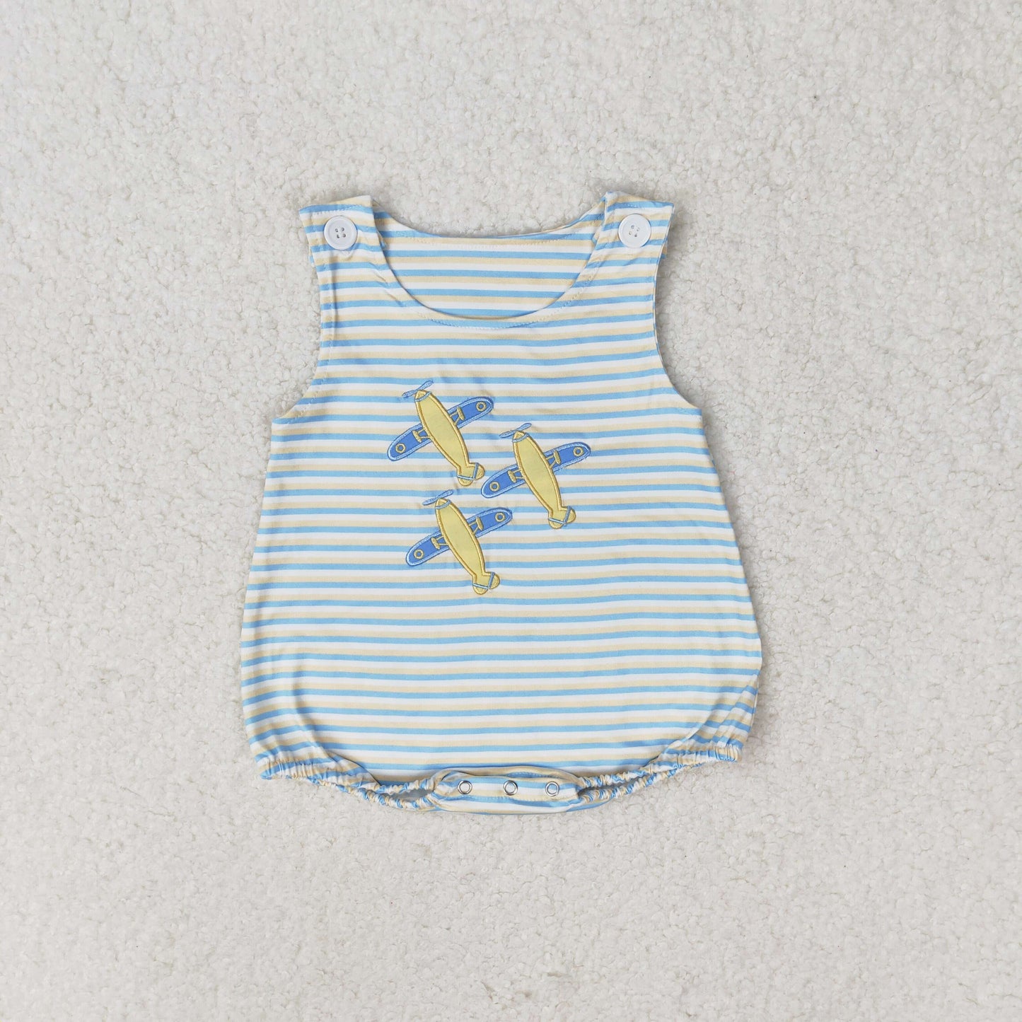RTS NO MOQ(In Stock) Embroidered Airplane Yellow Striped Vest Jumpsuit