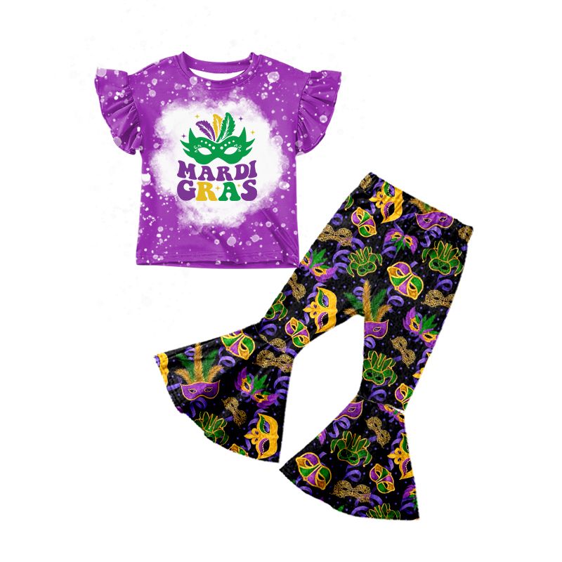 GSPO1229 mardi gras mask purple short sleeve trousers suit