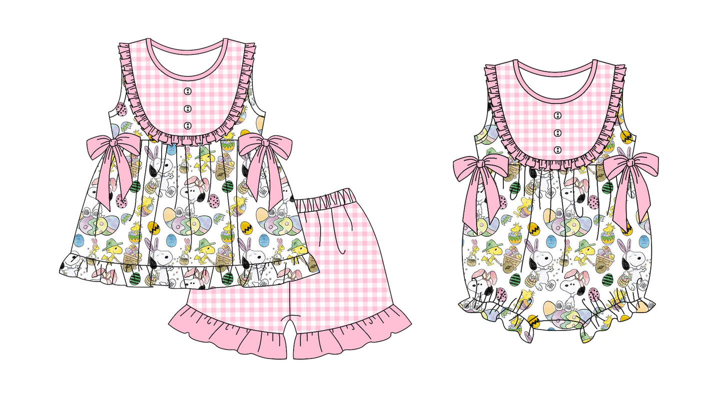 12.12 custom each style moq 5eta 4-6week Sibling Sister easter baby boy short sleeve shorts sets and rompers match design