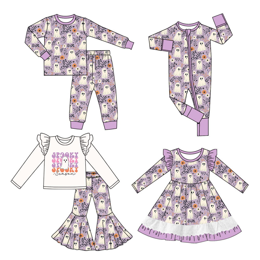 25.7.7 custom each style moq 5 eta 4-6week Sibling Sisters spooky baby girl long sleeve pants sets 1 and sets 2 and romper and dress match family design