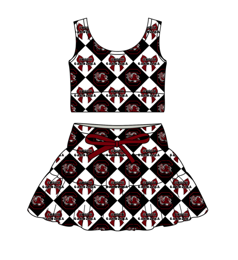 Custom moq 5 mix size black Plaid Baby Girl Sleeveless Top And Skirt Team Outfit Children's Clothing