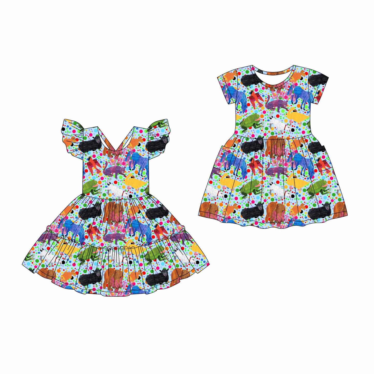 4.17 custom each style moq 5eta 4-6week Sibling Sister baby girls clothes Short sleeve dress 1 and dress 2 match family design