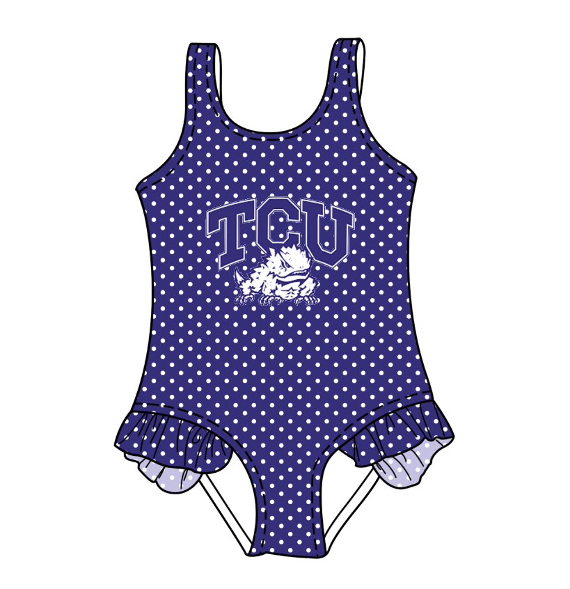Custom moq 5 mix size milk silk summer teams Purple Baby Girl Sleeveless Polka Dot Lace Onesie Swimsuit Cute Summer Beachwear for Little Girls
