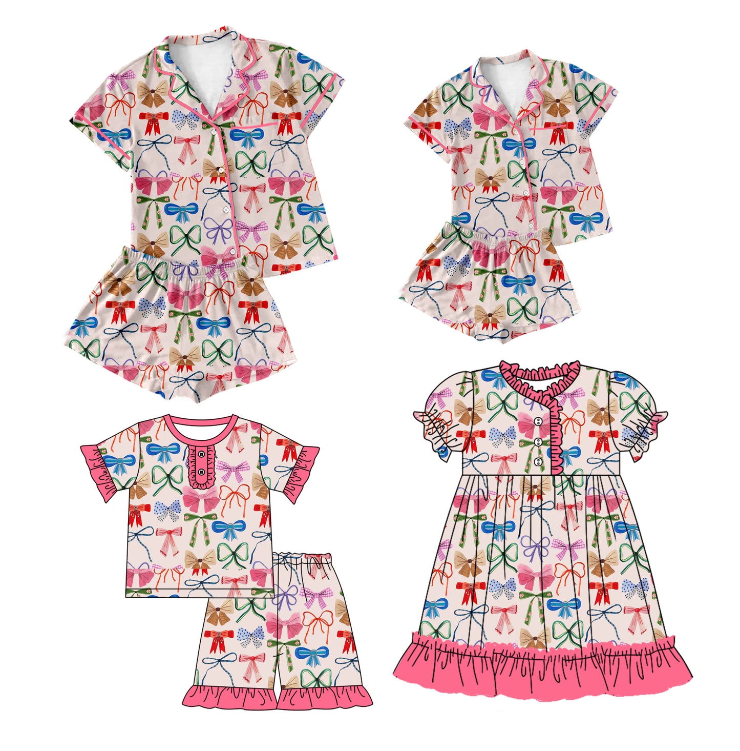 12.24 custom each style moq 5eta 4-6week Sibling Sister bow baby girls short sleeve shorts sets and adult sets and girls sets and dress match design