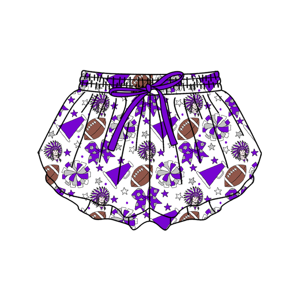 Custom moq 5 mix size milk silk summer teams Baby Girls Purple Stars Bows Yoga Active Ruffle Shorts Bottom for Kids