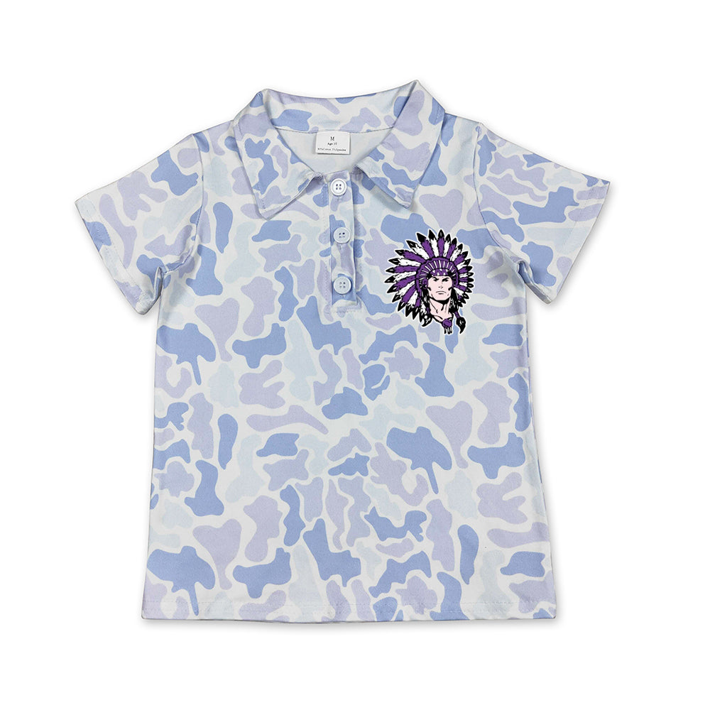 Custom moq 5 mix size milk silk summer teams Baby Boys Short Sleeve Southern Light Blue Camo Polo Shirts Top