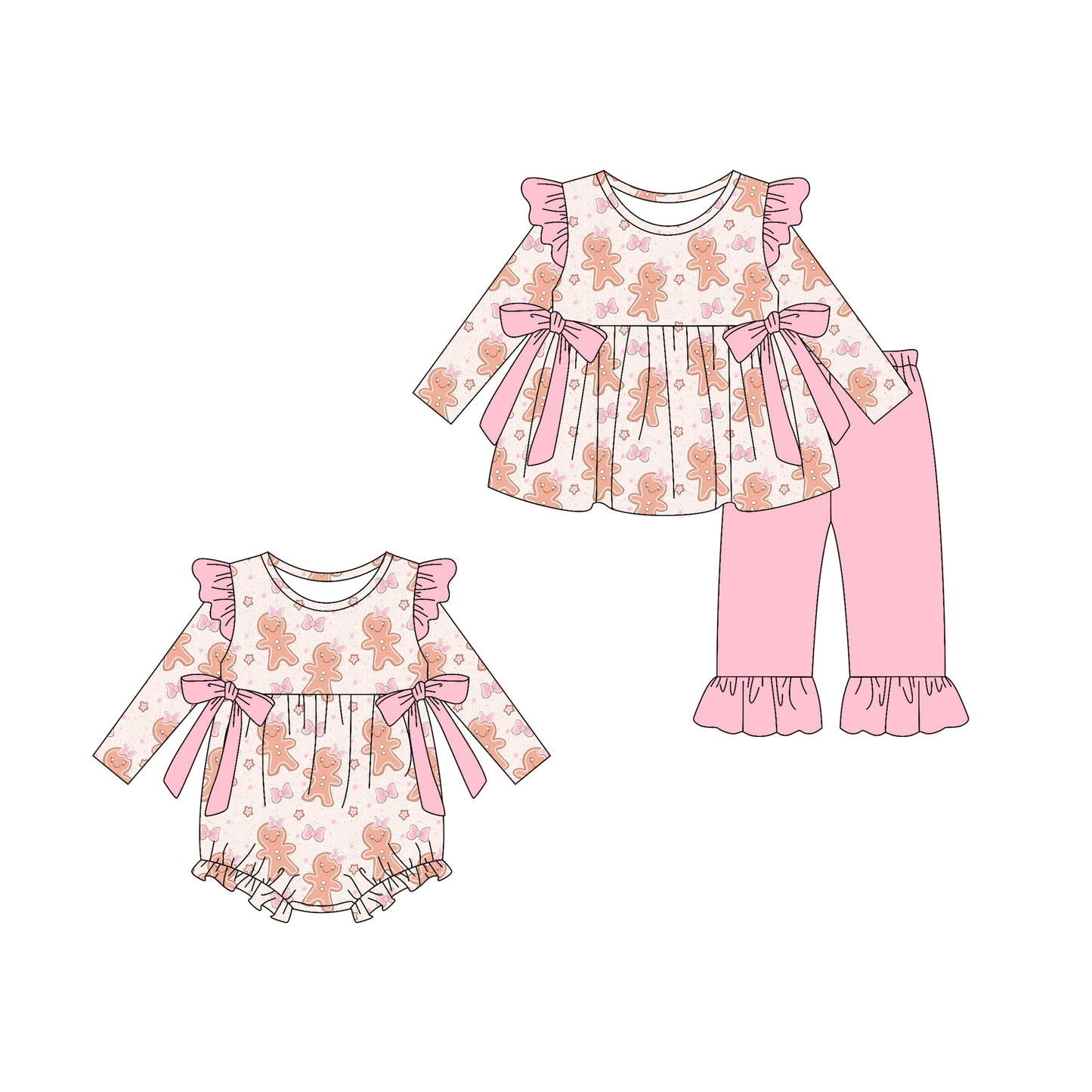 25.9.4 custom each style moq 5eta 4-6week Sibling Sisters Christmas bow baby girl clothes long sleeve pants sets and romper match family design