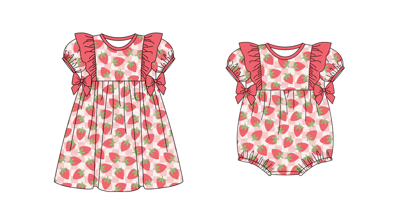 11.23 custom each style moq 5eta 4-6week Sibling Sister strawberry baby girl short sleeve shorts dress and rompers match family design