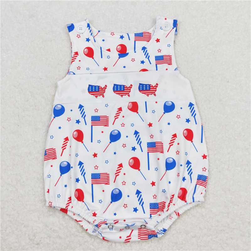 Baby Kids small flag prints red Sibling Rompers Clothes Set