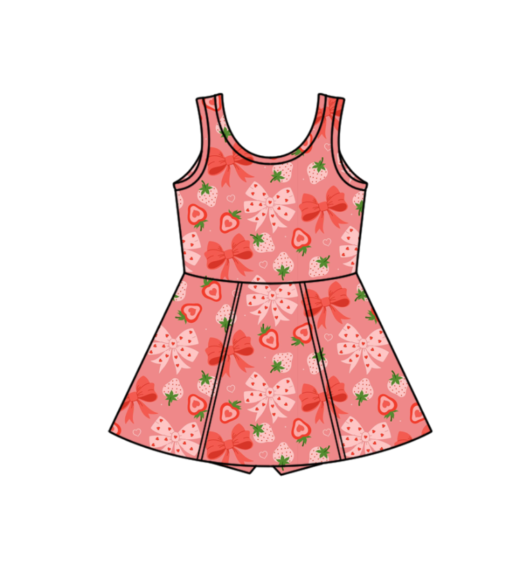 Custom moq 5 mix size milk silk baby girl clothes summer strawberry bow sleeveless dress