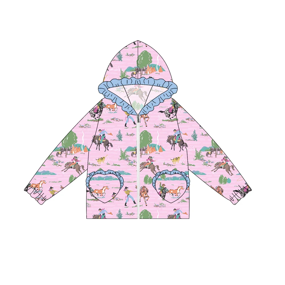 Custom moq 5 each style eta 6-7weeks baby girl clothes pocket riding horse hooded long sleeve top-25.8.1
