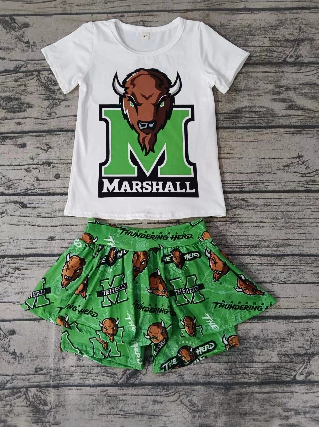 custom moq 5 eta 5weeks summer team M baby girls clothes short sleeve green shorts Set