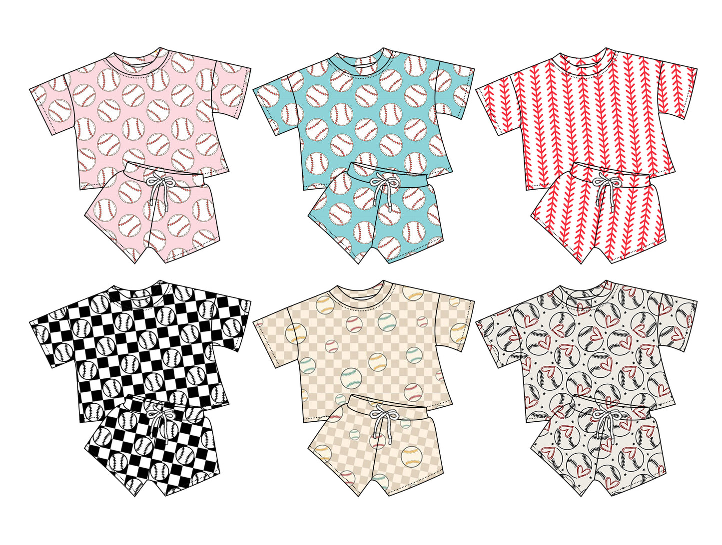 12.6 custom each style moq 5eta 4-6week Sibling Sister baseball baby boy short sleeve shorts fish sets 1 and easter sets 2 and set 3 match design