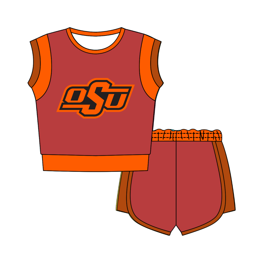 Custom moq 5 mix size milk silk summer teams Red Sleeveless O-Neck Top And Shorts Set Cute And Comfortable Kids' Outfit