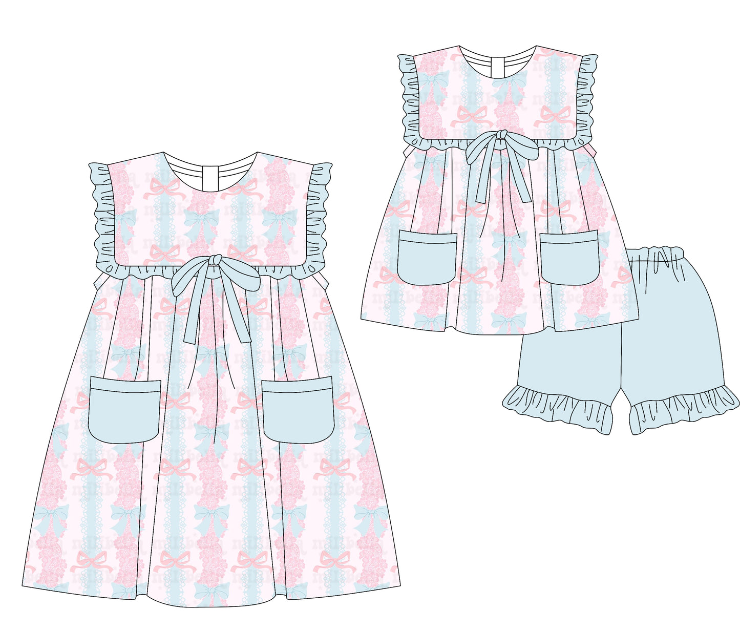 3.5 custom each style moq 5eta 4-6week Sibling Sister bow floral baby girl short sleeve shorts sets and dresses match design