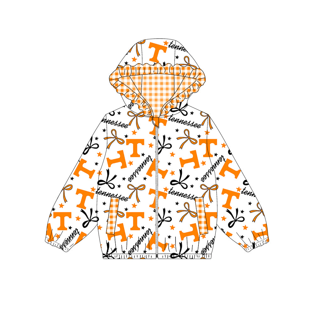 Custom moq 5 mix size milk silk summer teams baby girls clothes lace bow orange hooded long sleeve top-25.9.2
