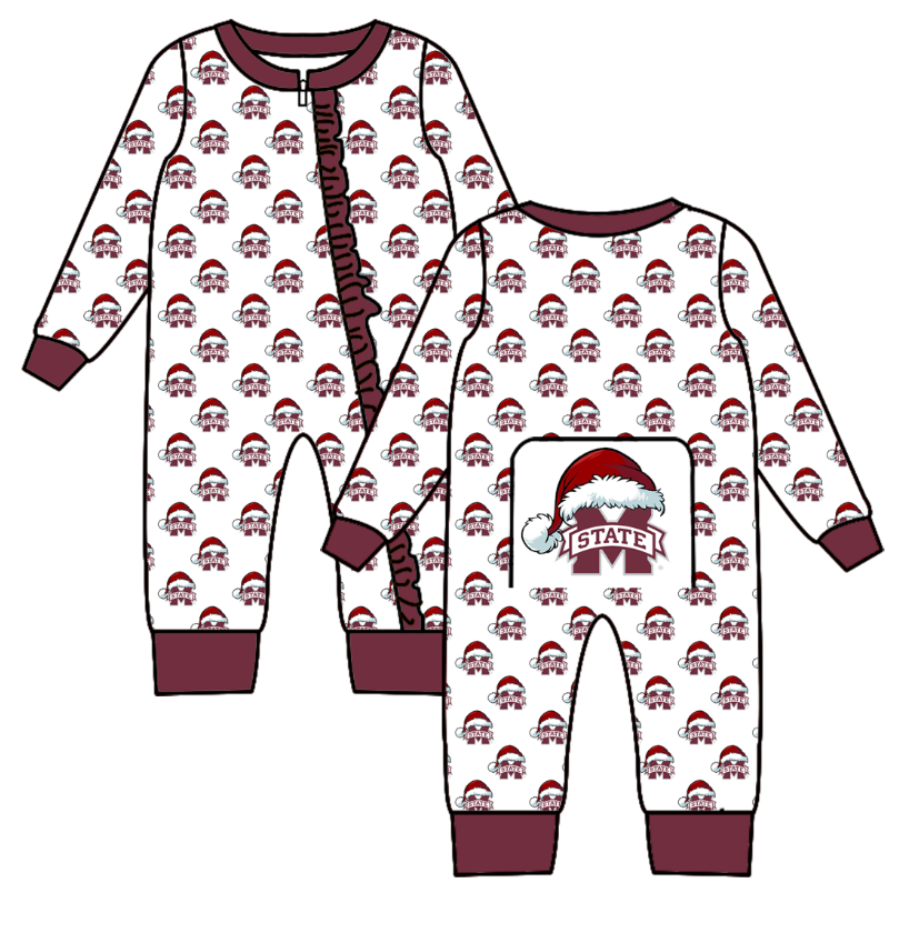 Custom moq 5 eta 6-8weeks Christmas Hat M Team Maroon long sleeve girls romper