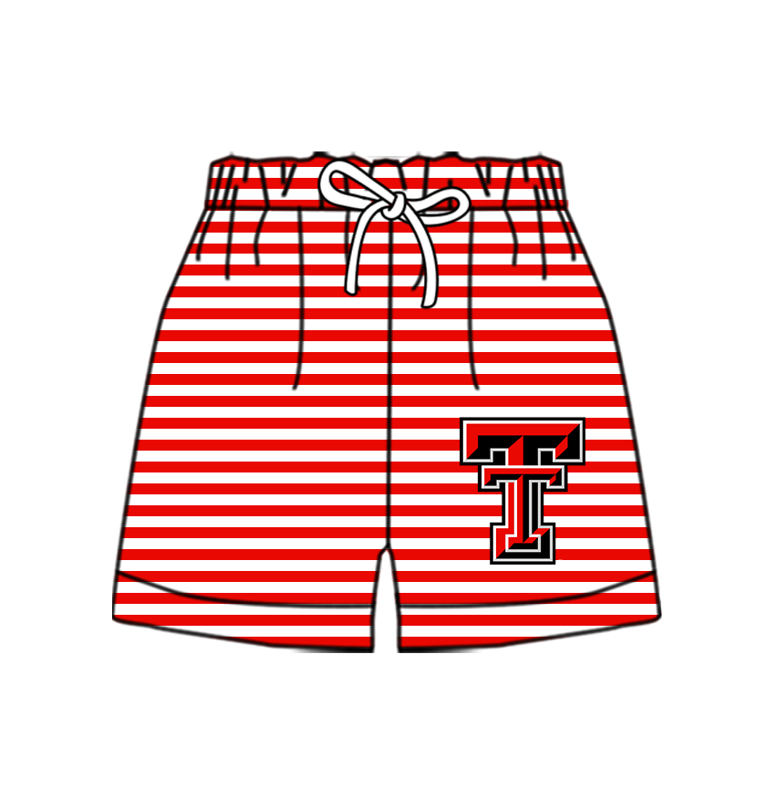 Custom moq 5 mix size milk silk summer teams Baby Red Striped Drawstring Shorts for Children Elastic Waist Kids Summer Shorts