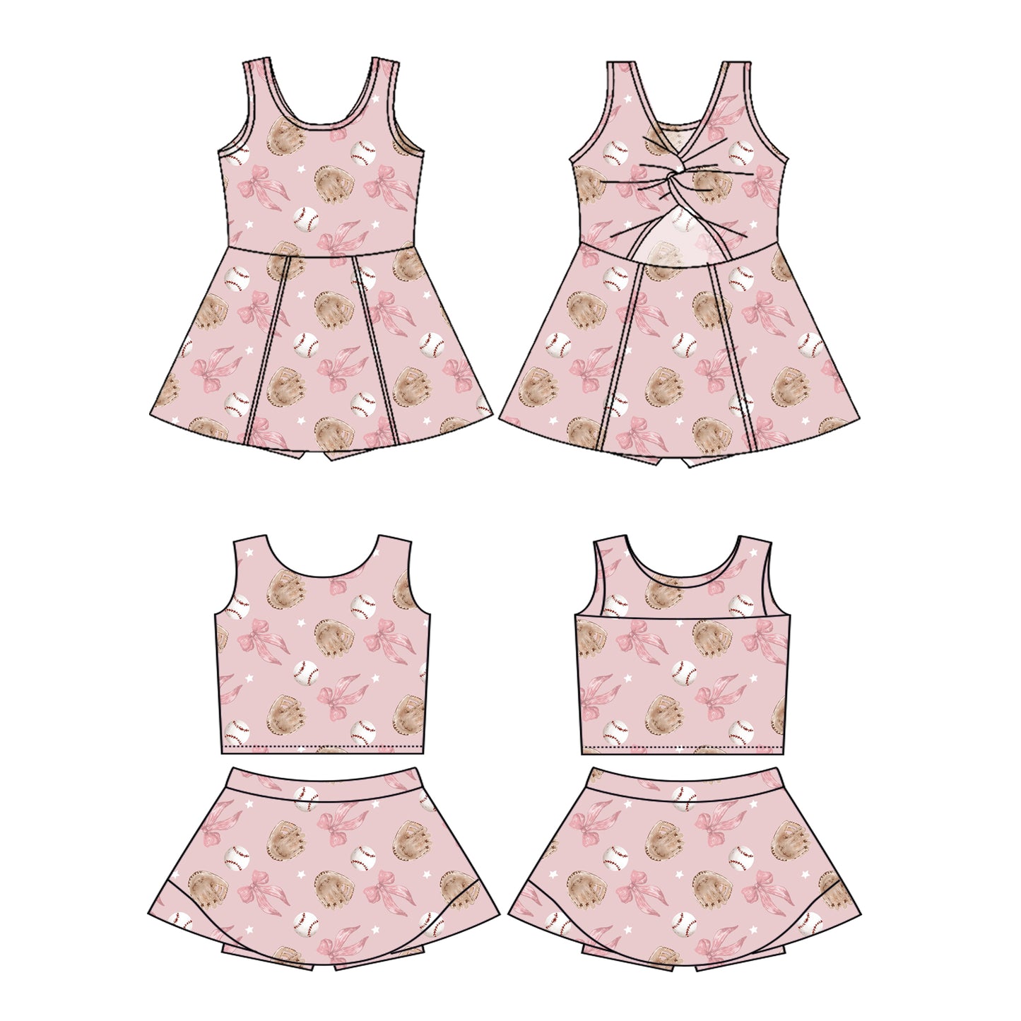 4.7 custom each style moq 5eta 4-6week Sibling Sister baseball bow baby girls clothes Short sleeve yoga dress 1 and dress 2 match family design