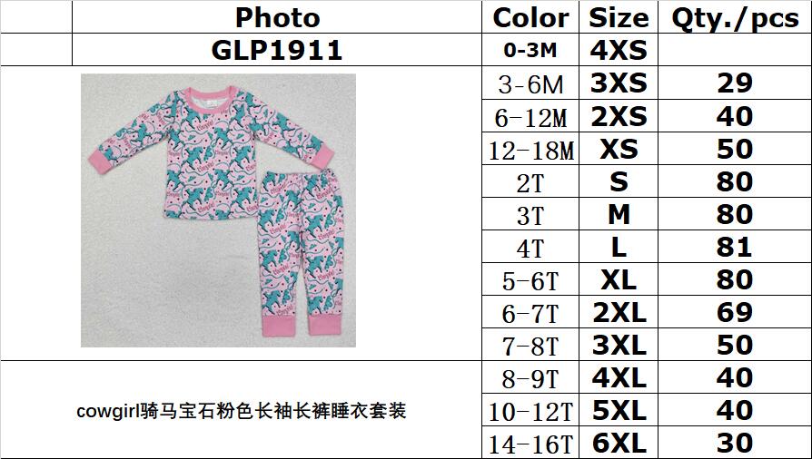 RTS NO MOQ ETA 5/7days Arrived GLP1911 cowgirl riding gem pink long sleeve pants pajama set