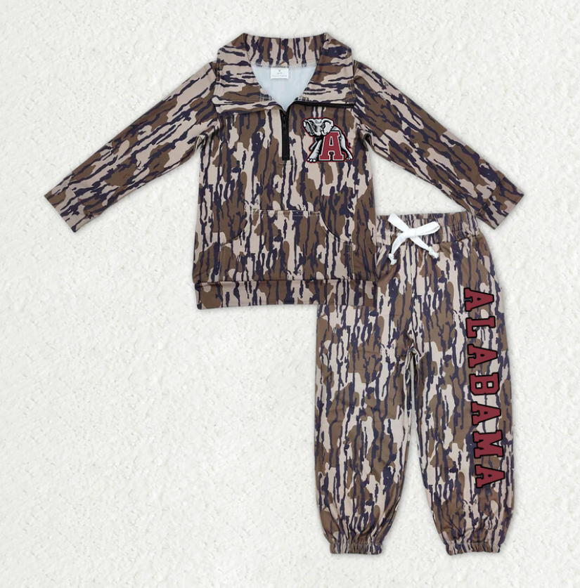 Custom moq 5 mix size milk silk summer teams baby boys clothes camouflage long sleeve pants sets-25.11.12