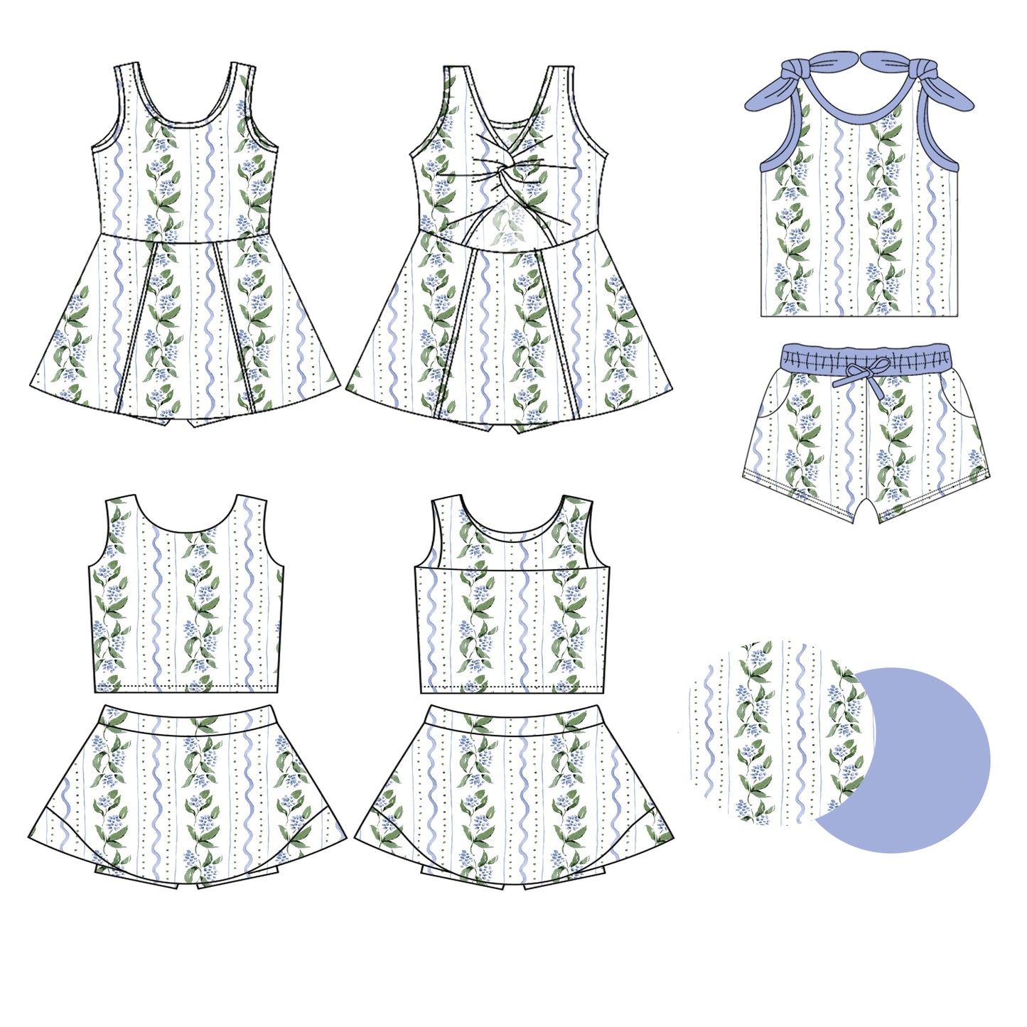 3.20 custom each style moq 5eta 4-6week Sibling Sister floral baby girls clothes Short sleeve shorts sets and yoga dress 1 and dress 2 match family design