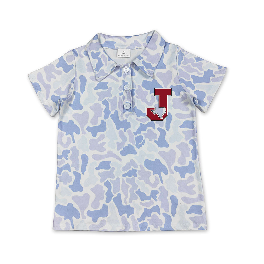 Custom moq 5 mix size milk silk summer teams Toddler Boys Short Sleeve Southern Light Blue Camo Polo Shirts Top