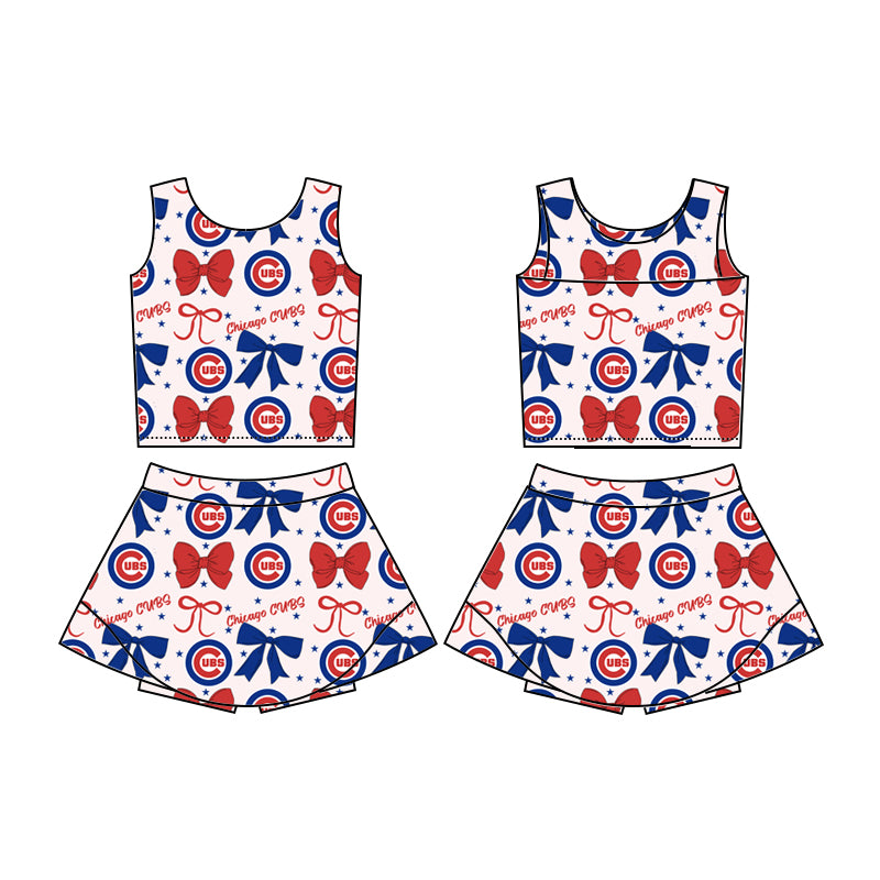 Custom moq 5 mix sizes summer teams baby girls clothes team bow sleeveless skirts shorts sets-25.6.20