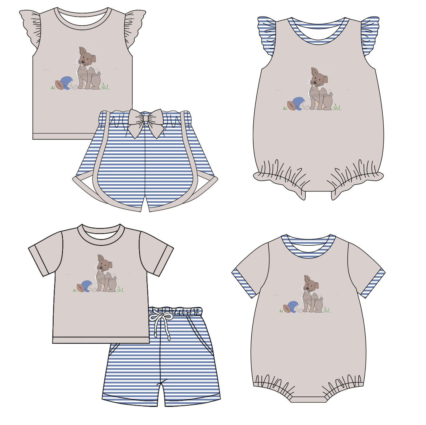 11.27 custom each style moq 5eta 4-6week Sibling Sister puppy duck baby girl short sleeve shorts sets and sets 2 and girls romper and boy romper match design