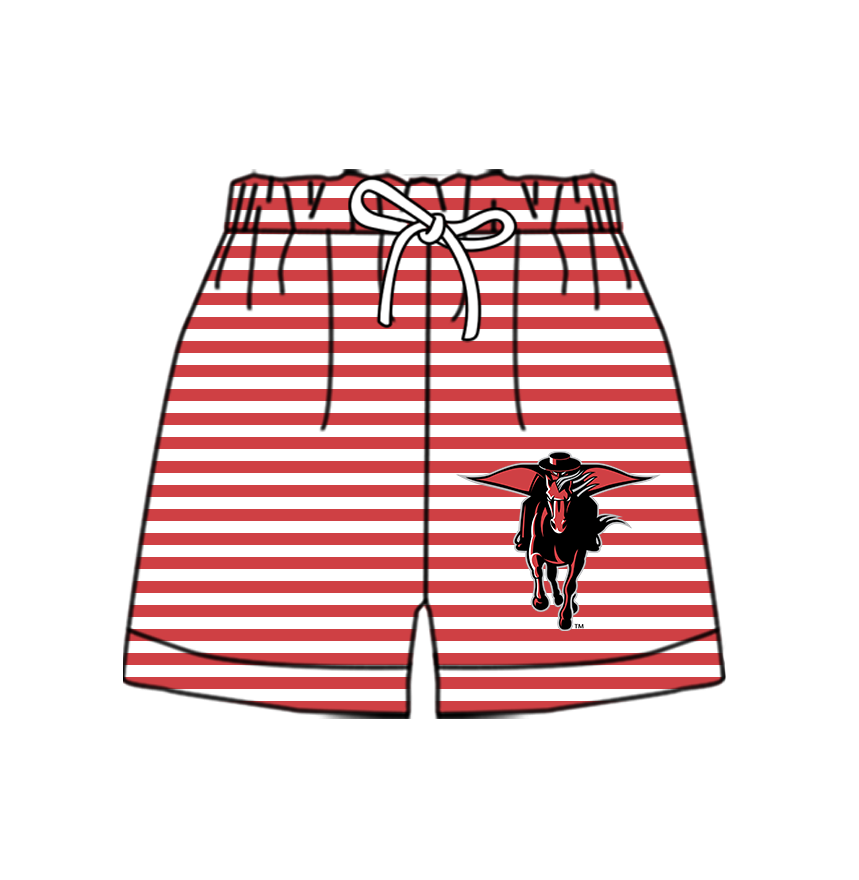 Custom moq 5 mix size milk silk summer teams Baby Red Striped Drawstring Shorts for Children Elastic Waist Kids Summer Shorts