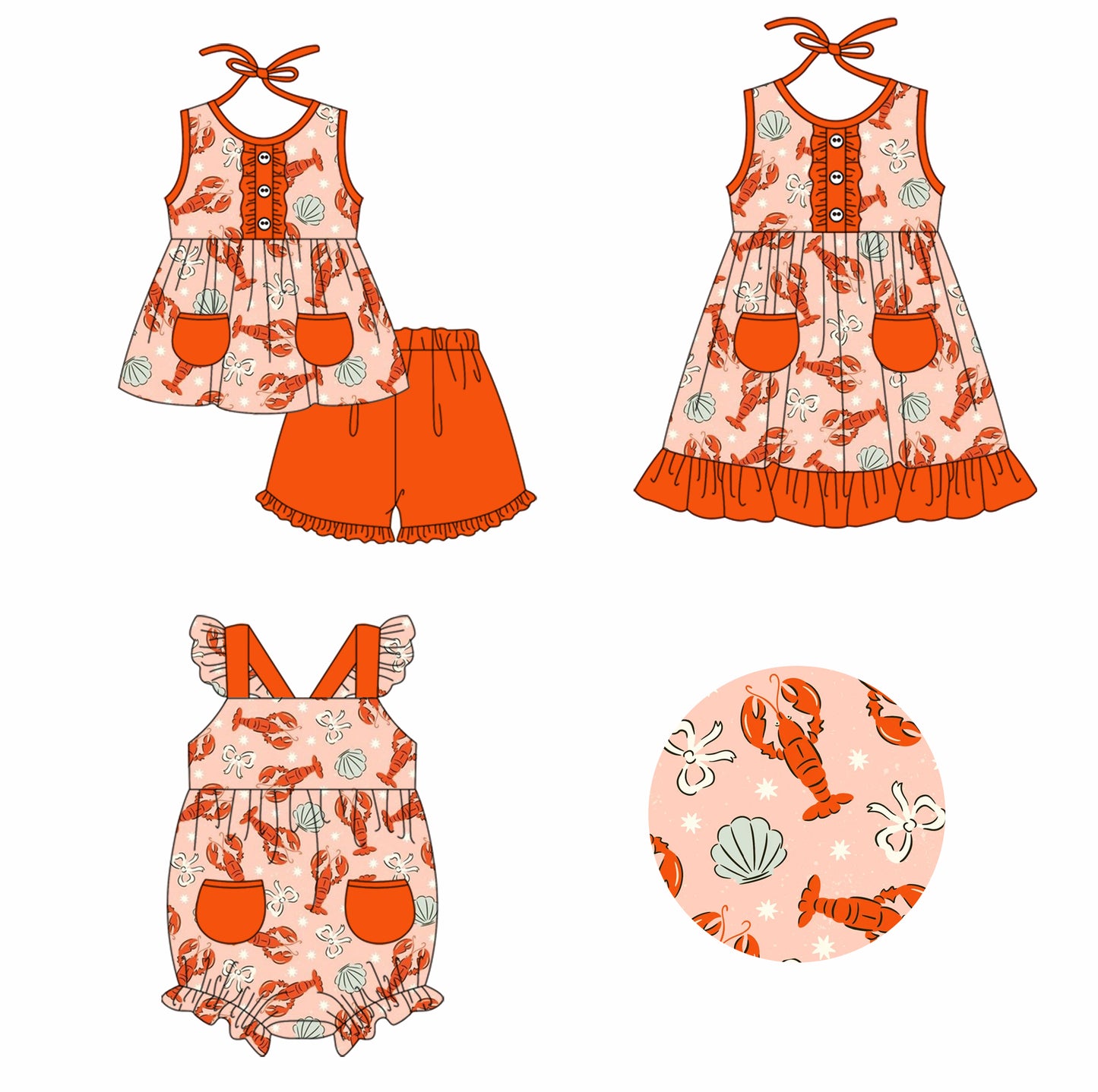 11.26 custom each style moq 5eta 4-6week Sibling Sister crayfish baby girl short sleeve shorts sets and dress and rompers match family design