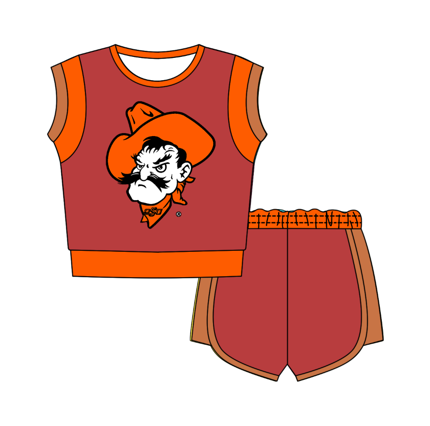 Custom moq 5 mix size milk silk summer teams Red Sleeveless O-Neck Top And Shorts Set Cute And Comfortable Kids' Outfit