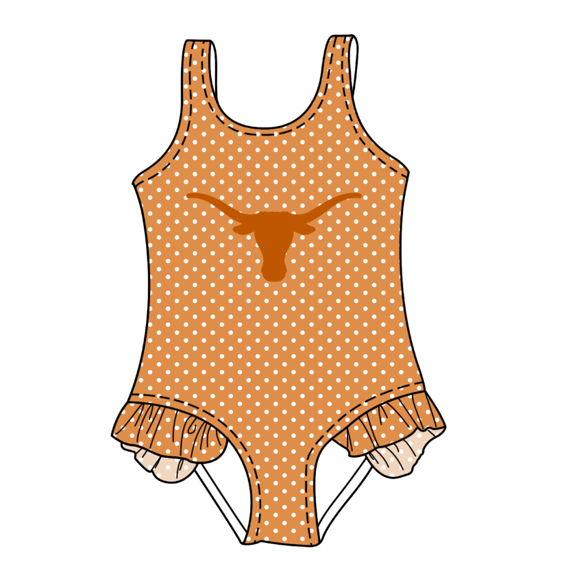 Custom moq 5 mix size milk silk summer teams Orange Baby Girl Sleeveless Polka Dot Lace Onesie Swimsuit Cute Summer Beachwear for Little Girls