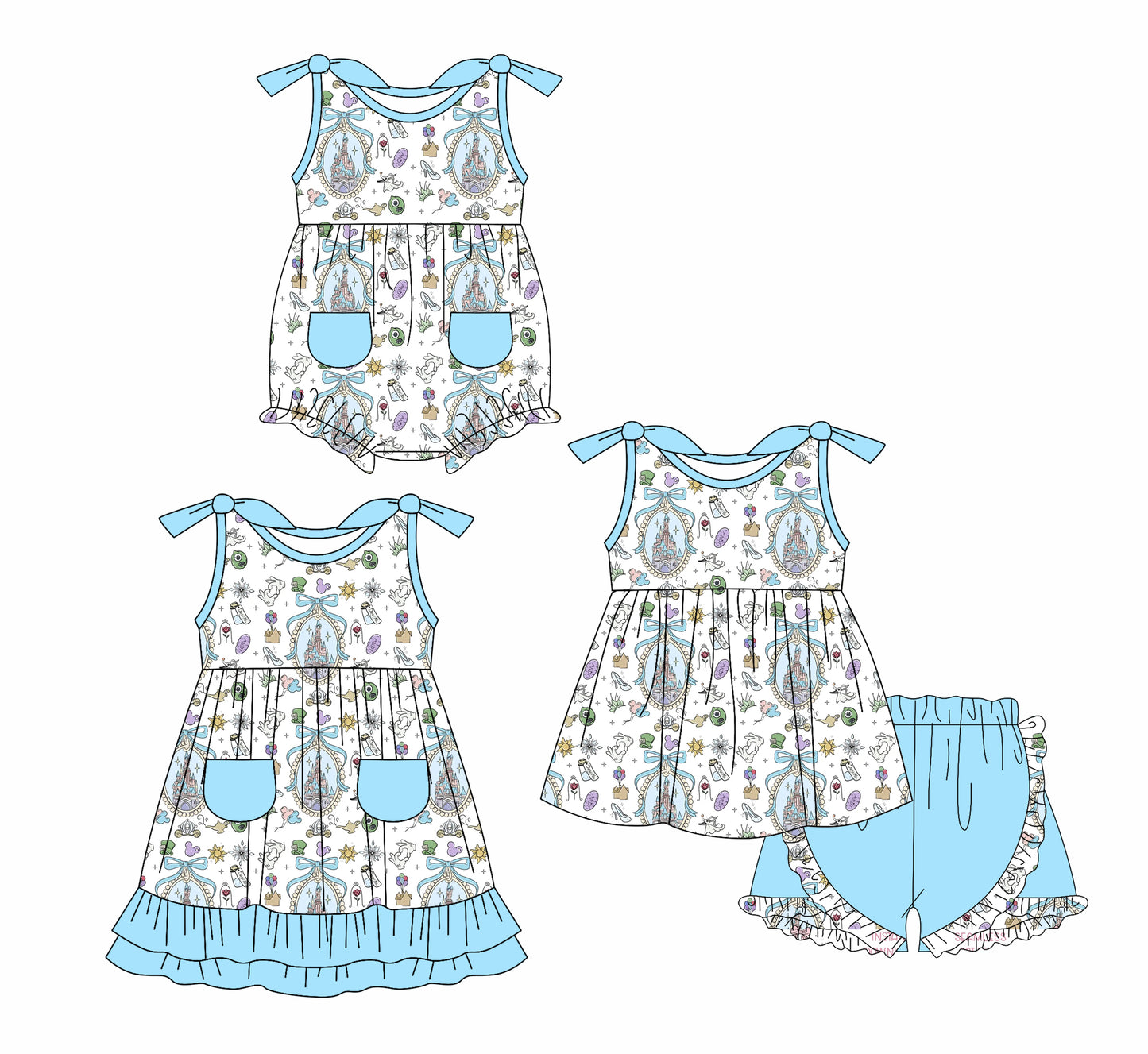 3.3 custom each style moq 5eta 4-6week Sibling Sister bow baby girl short sleeve shorts sets and dress and rompers match family design