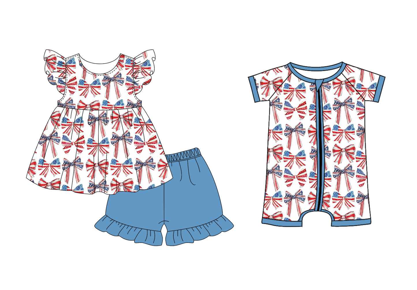 2.27 custom each style moq 5eta 4-6week Sibling Sister bow baby girl short sleeve shorts sets and romper match design